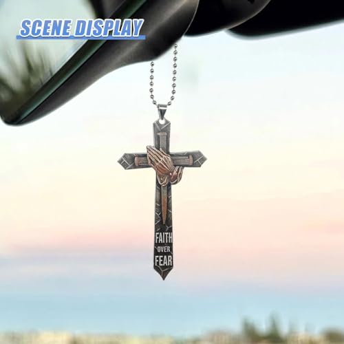 Praying Hands Cross Car Pendant - Faith Over Fear Mirror Charm