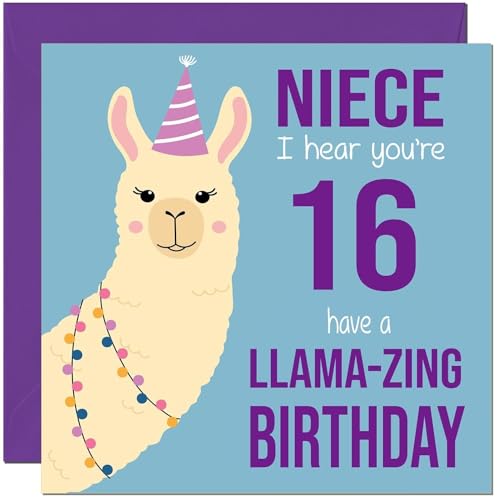 Funny Llama Birthday Card for 16-Year-Old Niece - Eco-Friendly