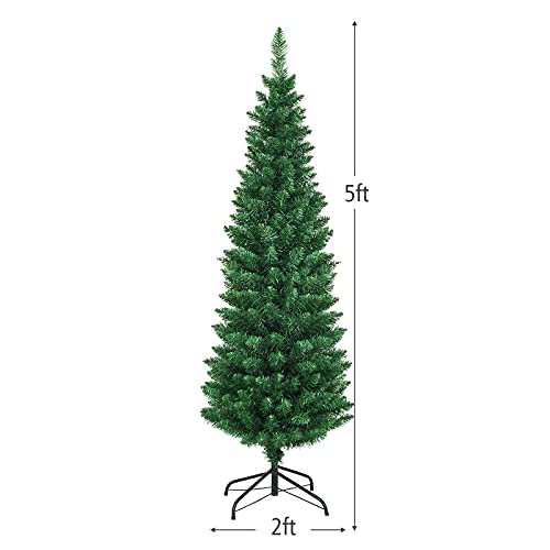 5FT Slim Artificial Christmas Tree with Metal Stand Indoor Outdoor Green