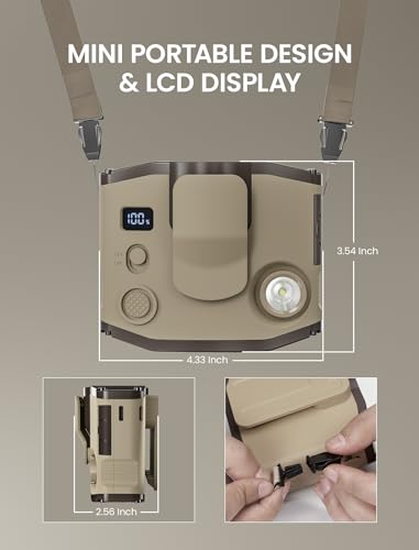 Comoistar 10000mAh Khaki Portable Waist Clip Fan with LED Display