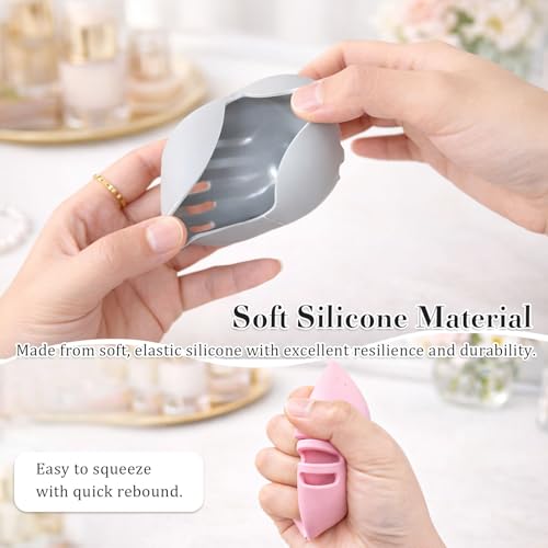 2 Pack Silicone Makeup Sponge Holder Breathable Travel Organizer Grey Pink