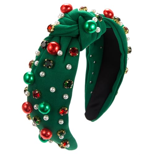 Christmas Jeweled Headband for Women Pearl Knotted Hairband