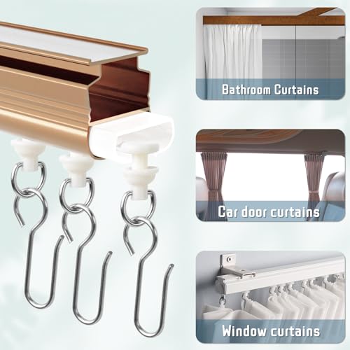 White Curtain Track Hooks Set - 90 Clips & Rollers for Showers
