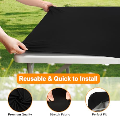 34" x 34" Square Fitted Table Cloth Cover - Elastic Black (1 Pack)