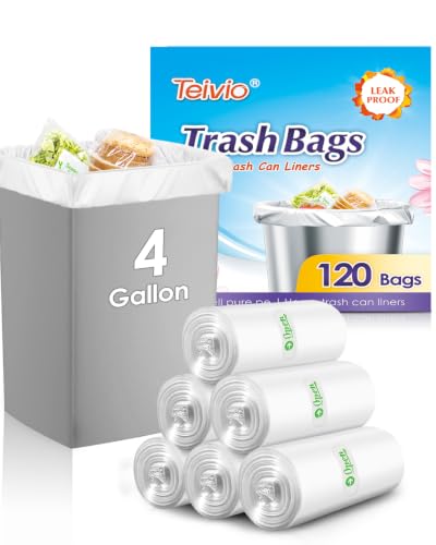 Teivio Clear Trash Bags 4 Gallon, 120 Count - All Purpose