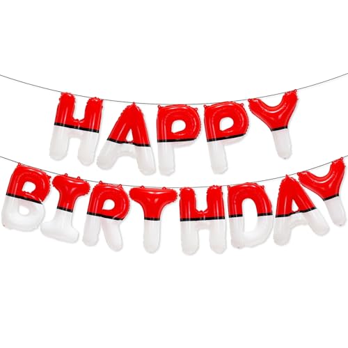 Red White Happy Birthday Banner with Anime Theme Balloons