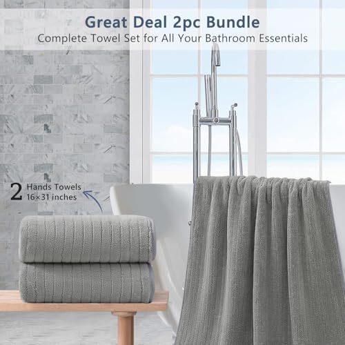 Dark Grey 2 Piece Hand Towel Set - Ultra Soft Microfiber, 16"x31"