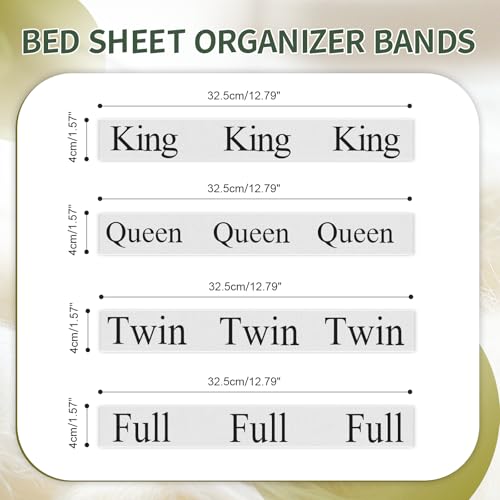 4 Pieces Queen Bed Sheet Organizer Bands - Elastic Linen Labels