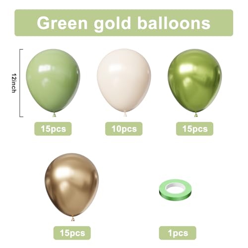 Sage Green Balloons Set - 55Pcs with Gold, White & Green Mix