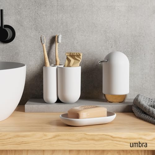 Umbra Touch Toothbrush Holder - 3-Compartment White Bathroom Organizer, 3.5 x 3 x 4 inches
