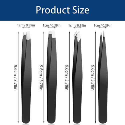 Precision Tweezer Set 4-Piece Stainless Steel Eyebrow Tweezers for Facial Hair