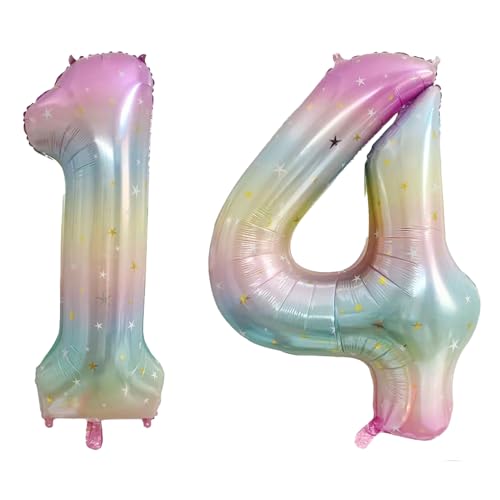 40 Inch Rainbow Number 14 Foil Balloon for Birthday Celebration