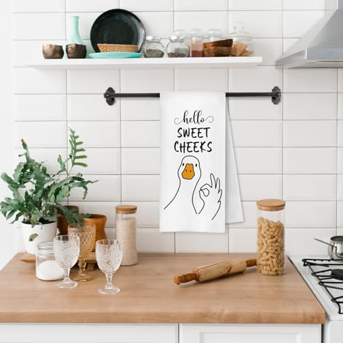 Funny Hello Sweet Cheeks Duck Hand Towels - 16x24 Inch Waffle Weave