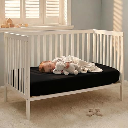 NTBAY Microfiber Crib Fitted Sheet, 28 x 52 Inch, Black