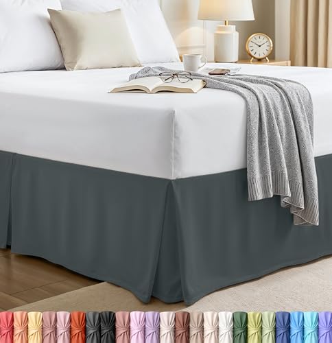 Utopia Bedding Full Size Grey Pleated Bed Skirt 16 Inch Drop Under-Bed Storage