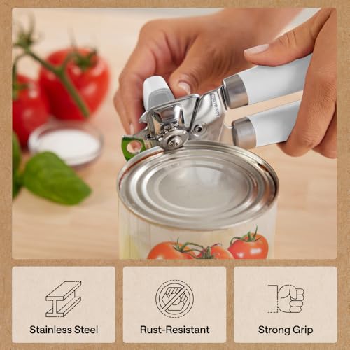 GORILLA GRIP Stainless Steel Manual Can Opener, Soft Grip, White