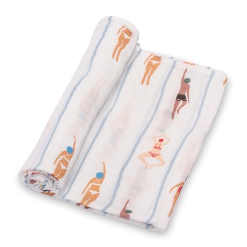 LollyBanks Baby Muslin Swaddle Blanket - Born to Swim Print