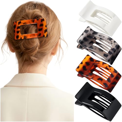 Large Flat Hair Claw Clips 4-Pack Non-Slip Glossy Leopard Barrettes