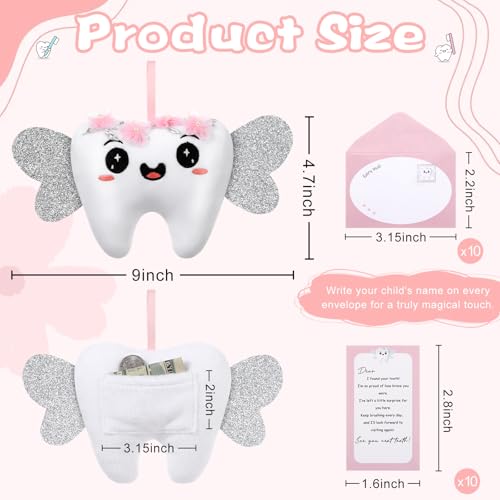 Tooth Fairy Pillow Kit with Plush Doll, Keepsake Pocket and 10 Note Cards