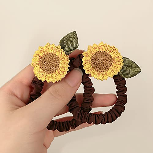 Sunflower Hair Scrunchies 4-Pack Floral Elastic Ponytail Holders for Women