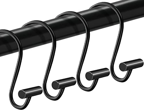 LULARINE Black Shower Curtain Hooks Rings Set of 24, Rustproof Metal S-Shaped Bathroom Hooks