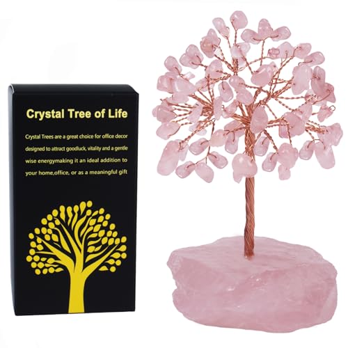 Rose Quartz Healing Crystal Tree - Natural Reiki Life Stone Decor for Feng Shui, Meditation & Home Office