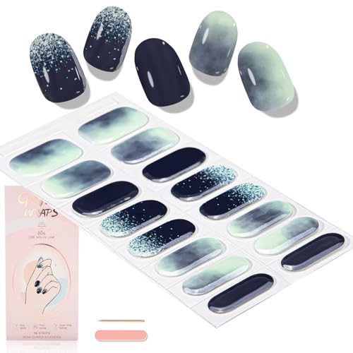 WOKOTO Semi-Cured Black Gradient Gel Nail Strips - 16 Pcs UV Wraps