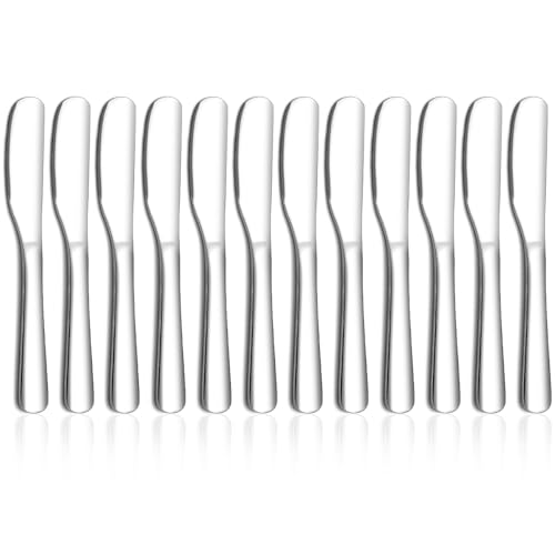 HOMQUEN Stainless Steel Butter Knife Set of 12 - Ergonomic Spreader for Kitchen & Party