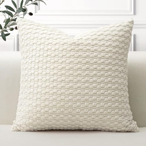 OTOSTAR Corduroy Throw Pillow Cover 22x22 Inch, Boho Striped Cushion Case