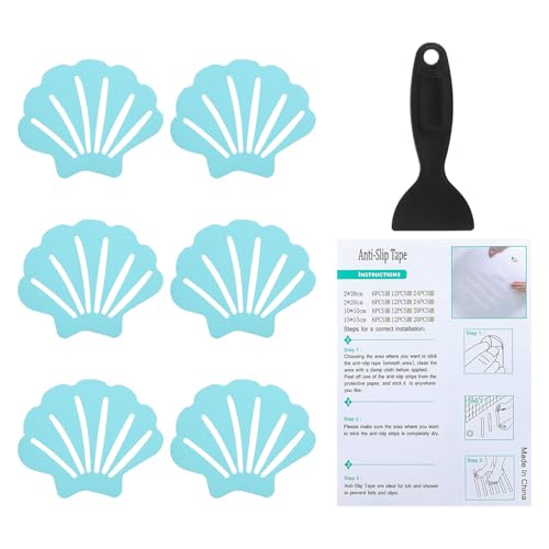 PATIKIL Blue Shell Bathtub Non Slip Stickers 6 Pack with Scraper