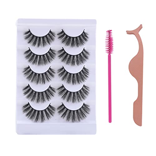 AKARA 5 Pairs Wispy Faux Mink False Eyelashes Natural Fluffy Cat Eye