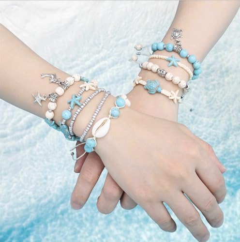 Turquoise Starfish Beads Set for DIY Jewelry Making - 70 Pcs