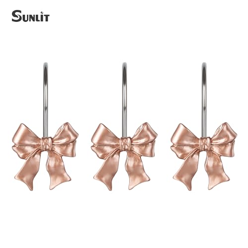 Rose Gold Bow Shower Curtain Hooks Set of 12 | Coquette Bathroom Decor