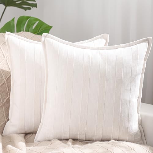 Tosleo Beige 18x18 Inch Boho Throw Pillow Covers Set of 2 - Chenille Home Decor