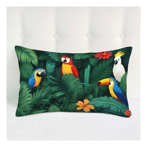 Tropical Plants Birds Throw Pillow Cover - 20x30 Inches, Cute Decor