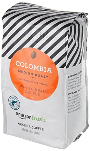 Amazon Fresh Colombia Whole Bean Coffee, Medium Roast, 24 Ounce