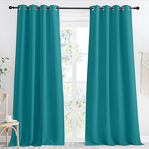 NICETOWN Peacock Teal Blackout Curtain 118 Inch Long, 55 W x 118 L, Thermal Insulated Room Darkening Panel