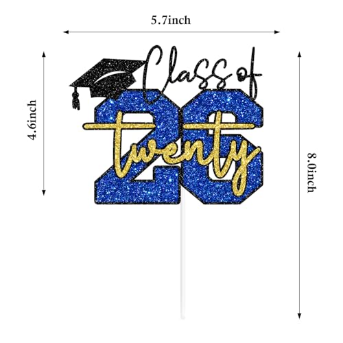 Class of 2026 Graduation Cake Topper - Blue & Gold Glitter