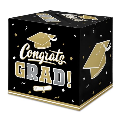 Gatherfun Black Gold Graduation Card Box - 2026 Party Supplies