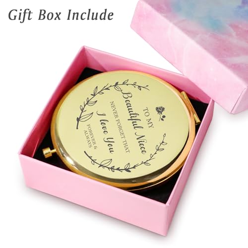 Personalized Compact Mirror for Niece from Aunt and Uncle - Custom Laser Engraved Pocket Makeup Mirror