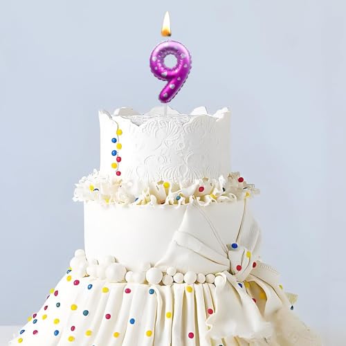 Pink Number 8 Birthday Candle with Silver Heart Cake Topper