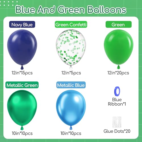 Metallic Blue Green Balloons Set - 60pcs 12inch & 10inch