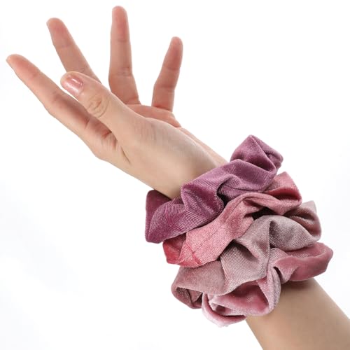 Large Velvet Hair Scrunchies 4-Pack Soft Jumbo Ponytail Holders