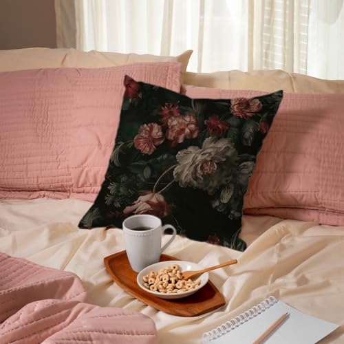 Vintage Rose Floral Throw Pillow Cover 18x18 Inch - 003-Darkness