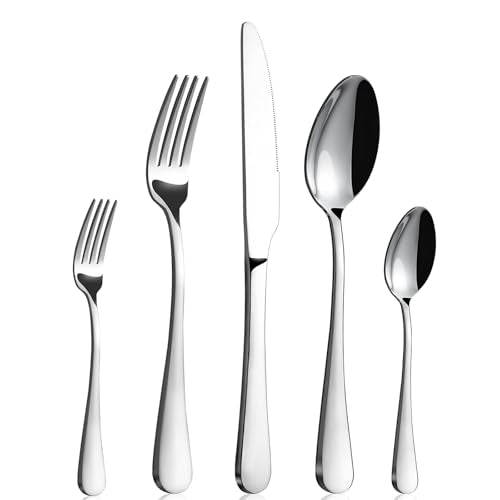 BEWOS 20-Piece Stainless Steel Silverware Set - Silver Flatware for 4