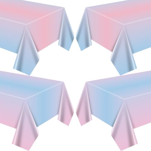 Pink and Blue Gender Reveal Tablecloths - 4 Pack Disposable Party Covers