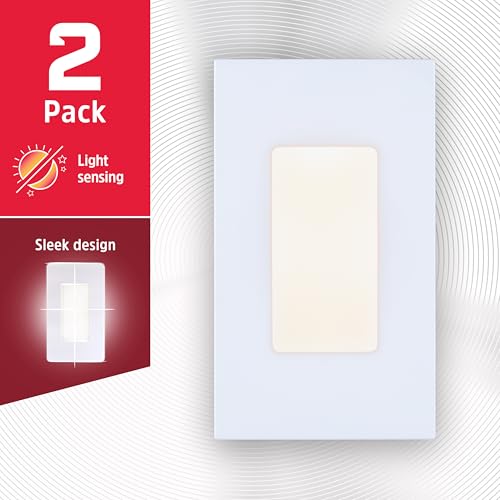 Energizer LED Plug-in Night Light, White Rectangle, 2-Pack, Dusk-to-Dawn