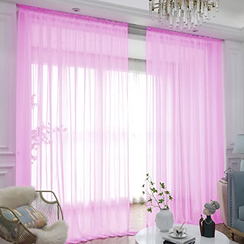 Pink Sheer Curtains 90 Inches Long Rod Pocket Voile Panels for Bedroom