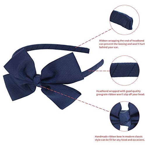 Midi Ribbon Navy Blue Grosgrain Bow Headband Handmade Hair Hoop