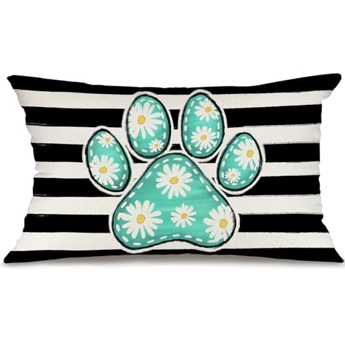Spring Paw Print Pillow Cover 12x20 Inch - Daisy Decor